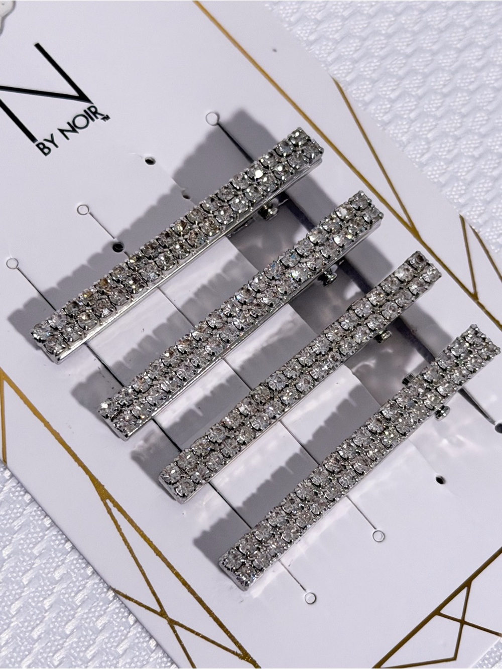 Silver Crystal Bar Hair Clips - Set of 4